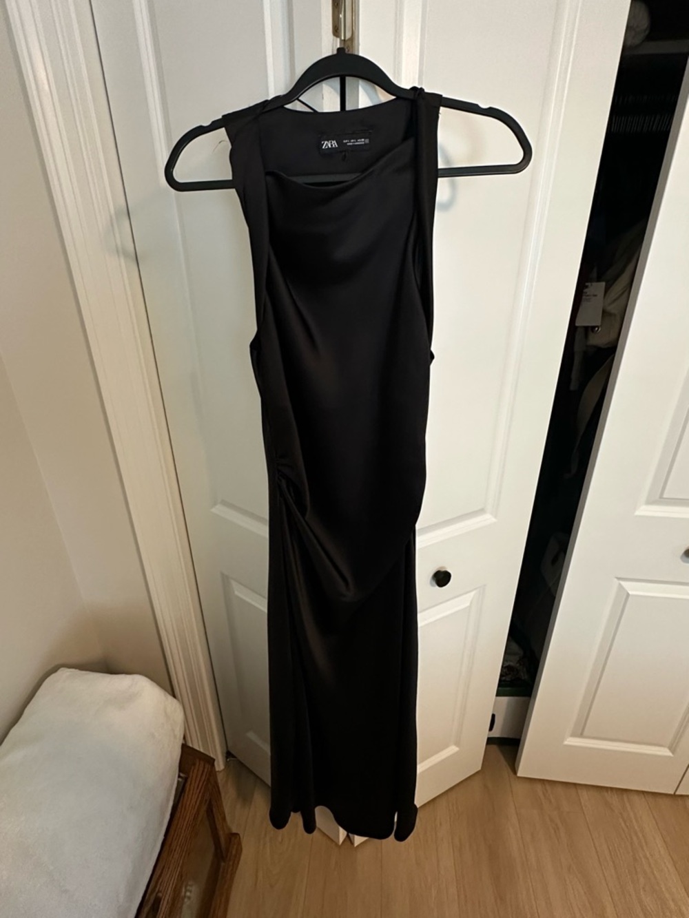 Zara Black Satin Cowl Neck Maxi Dress